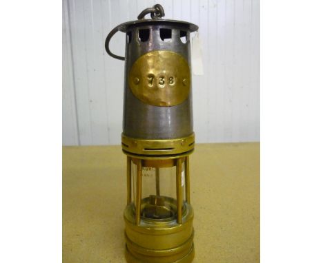 Brass and steel miners lamp possibly Hailwood &amp; Ackroyd No. 738 (25cm) 