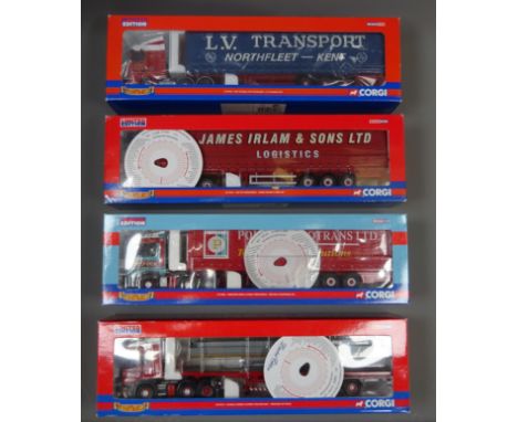 Corgi 1:50 scale die cast Hauliers of Renown: Prestons of Potto Scania R Flatbed Ltd.ed. 1582/2060,James Irlam Daf XF Curtain