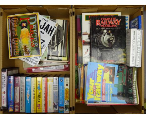 Quantity of books, periodicals and video tapes on railway modelling and railway companies, and three modern small enamel sign
