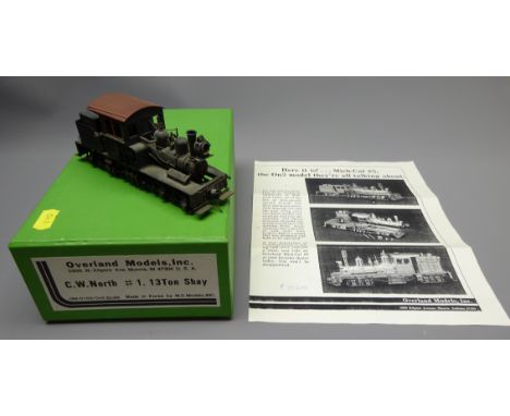 Overland Models Inc. USA model of an OMI-0168/On3 scale C.W.North No.1 13ton Shay locomotive, boxed Condition Report Click he