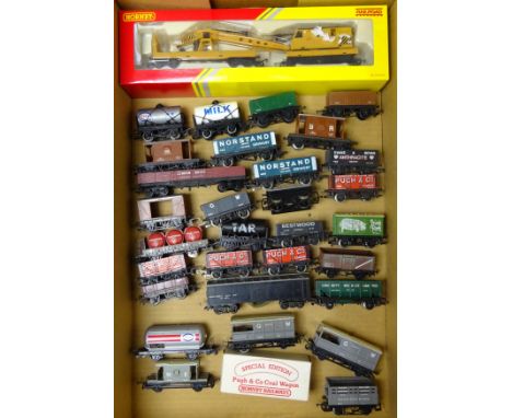 Hornby 'OO' gauge Breakdown Crane, boxed, and thirty-one wagons by Hornby, Tri-ang and Lima (one boxed)