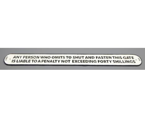 Cast metal replica LNER 'Shut &amp; Fasten Gate' rounded oblong warning sign, No.090, L97cm