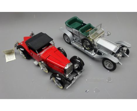 Two Franklin Mint 1:24 scale die cast Precision Models: Silver Plated 1907 Rolls Royce Silver Ghost with letter &amp; ayout, 