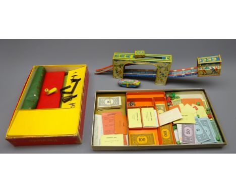 Continental clockwork tin-plate model of a mountain railway, possibly Russian, decorated with skiing scenes L68cm, unboxed, C