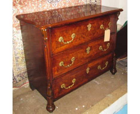 COMMODE, 19th century German burr walnut and crossbanded with three long drawers, 104cm x 52cm x 85cm H.