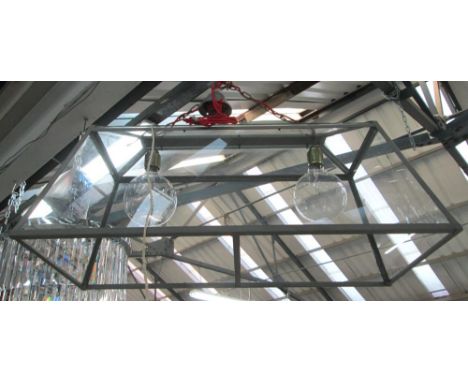 CEILING LAMP, glass with large bulbs and red flex, 80cm W x 38cm D x 41cm H. 