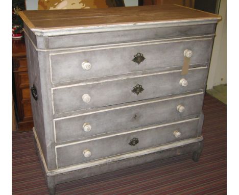 PAINTED CHEST, 19th century Continental, fitted a blind secret drawer over four long drawers, turned handles, bracket feet, 1