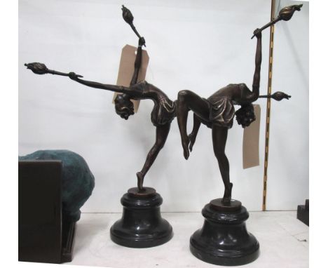 BRONZE STATUES, a pair, of dancers, 47cm H. (2)