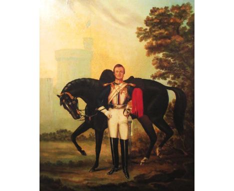 R. WALLER, 'Royal Horse Guards, Corporal of Horse-Figure and Horse Before Windsor Castle', oil on canvas, signed and dated 18