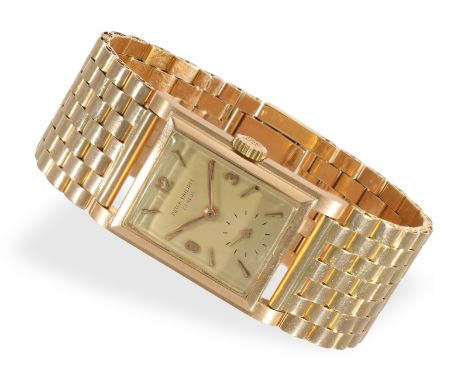 Armbanduhr: sehr große roségoldene Patek Philippe Herrenuhr um 1950, No. 970684: Ca. 25 × 38mm, 18K Roségold, originale Krone