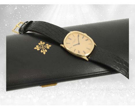 Armbanduhr: hochfeine vintage Herrenuhr, Patek Philippe Ellipse d'Or Ref. 3546, 70er-Jahre: Ca. 32 × 27mm, 18K Gold, Handaufz