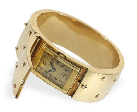 Armbanduhr: Unikat, Armreif mit versteckter Uhr, Chronometermacher Bröcking in Hamburg, 30er Jahre: Ca. Ø 63mm, ca. 25mm brei