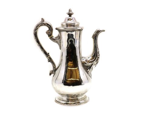 A Scottish silver coffee pot, by James Howden & Co, Edinburgh 1842, with ivory insulators, and an acanthus leaf handle,31cm h