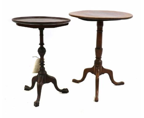 An oak tripod table,19th century, with a snap top,54.5cm diameter69.5cm high anda George III style mahogany tripod table,with