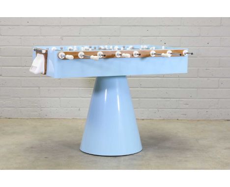 A FAS 'Capri' football table, modern, designed by Basaglia and Rota Nodari, with blue enamel supports, with wood and plastic 