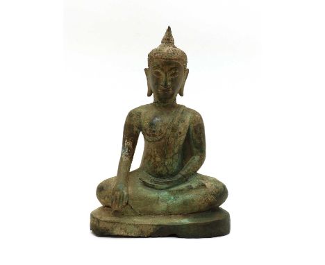 A Thai bronze Buddha,20th century, seated with his hands in bhumiparsha mudra,22cm high1370.8gCondition ReportRestored and gl