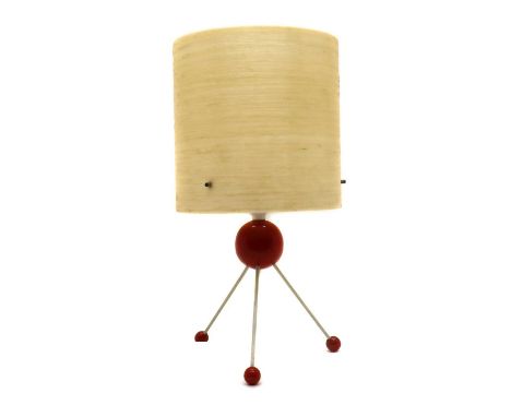 A Sputnik table lamp,1960s, the central spherical body raised on thin wire supports, terminating onto spherical feet, with a 