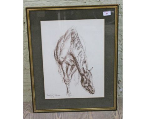 Shirley Pace, Circus Plume - John Dunlop, charcoal drawing, 33cm x 45cm, signed, glazed and framed 48cm x 60cm.
