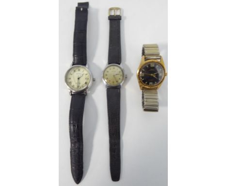 GENTS ORIS SWISS WATERPROOF WRIST WATCH, with 17 jewel movement, circular black dial with four Arabic numerals and batons, sw