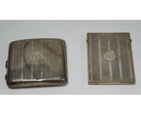 GEORGE V ENGINE TURNED SILVER CARTE DE VISITE CASE, 3 3/4" x 2 2/3" (9.5cm x 7cm) Birmingham 1921, TOGETHER WITH A SIMILAR CU