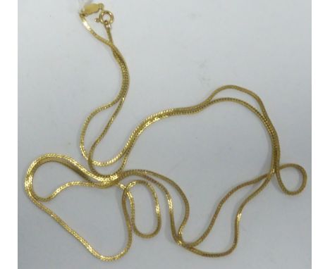 FINE BOX LINK LONG CHAIN NECKLACE, 35" long, marked '750', 11.4gms 