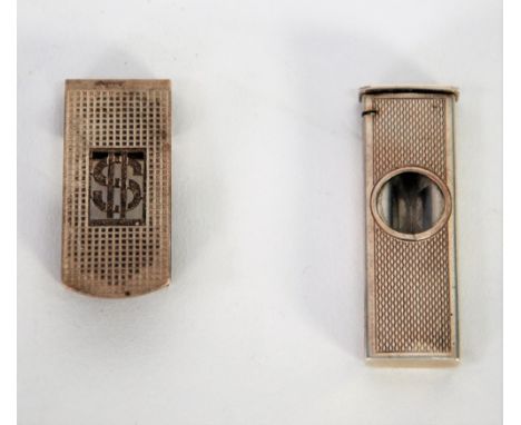 SILVER CASED AND STEEL POCKET SIZE CIGAR CUTTER, with engine turned decoration, 2 1/8" (5.4cm) wide, makers  W.M., Birmingham