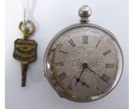 MOULINIE, GENEVE, SILVER COLOURED METAL POCKET WATCH, with keywind movement and having engine turned silver dial with floral 