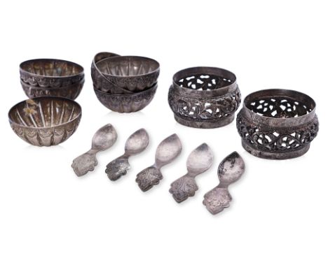 A GROUP OF BRUNEI SILVER WARE Brunei, circa Early to Mid 20th Century, includes 13 pieces in total, a set of six small finger