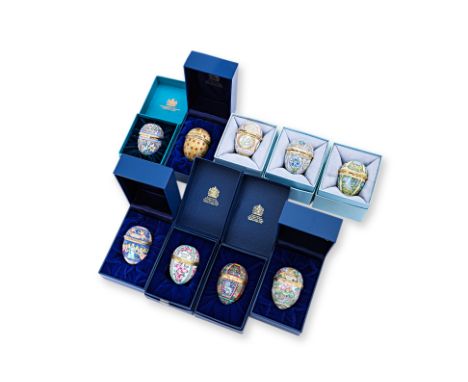 A GROUP OF 9 HALCYON DAYS ENAMEL EASTER EGGS 2000-09
With boxes
Each approx 6cm
Condition: Condition Report
Some light wear t