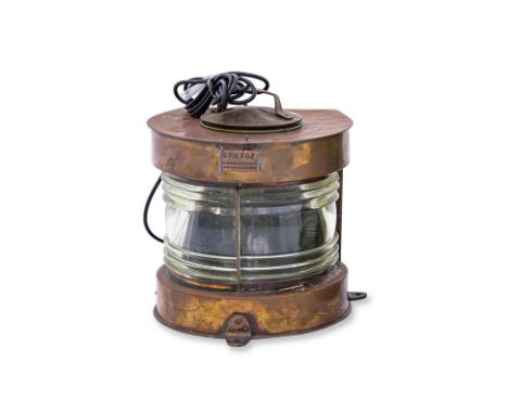 A METEORITE BRITISH COPPER AND BRASS SHIP'S LANTERN Circa Late 19th to Early 20th Century, masthead lantern, has been electri