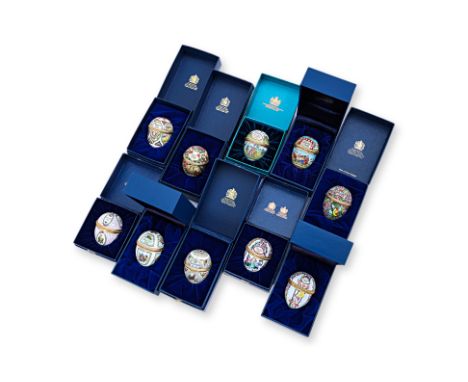 A GROUP OF 10 HALCYON DAYS ENAMEL EASTER EGGS 1990-99
With boxes
Each approx 6cm
Condition: Condition Report
Some light wear 