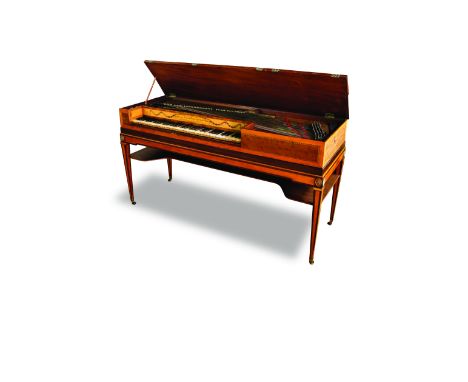 A square piano by Longman & Broderip, London, circa 1785 The mahogany case cross-banded with satinwood and with chevron inlai