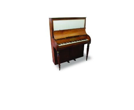 A small cabinet piano by Clementi, London, circa 1810 The mahogany case inlaid with ebony lines, the curved fall board cross-