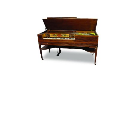 A square piano by Rolfe, London, circa 1805 The mahogany case cross-banded with satinwood and inlaid with geometric fruitwood