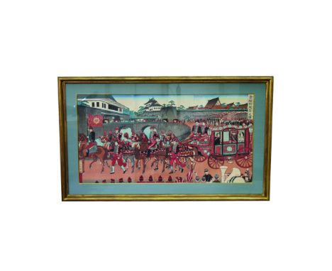 Shungyo (19th century Japanese) Coloured Print "Kojo Gohoren - No. Zu" (Emperor's Procession), c1891,  width 35cm, height 68c
