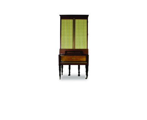 An upright grand piano by Stodart, London, circa 1820 The mahogany case with a simple ebony line inlay, a pair of later doors