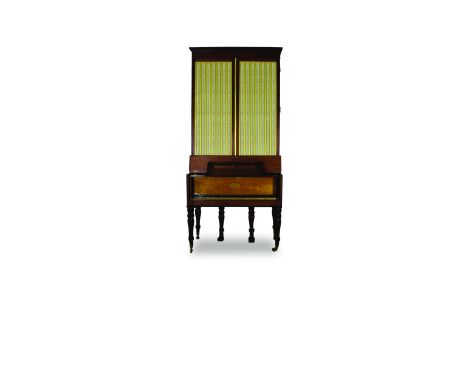 An upright grand piano by Stodart, London, circa 1820 The mahogany case with a simple ebony line inlay, a pair of later doors