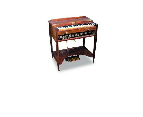 A small organ by Longman, London, c.1805 The mahogany inlaid case with four integrated square tapered legs inlaid with simple