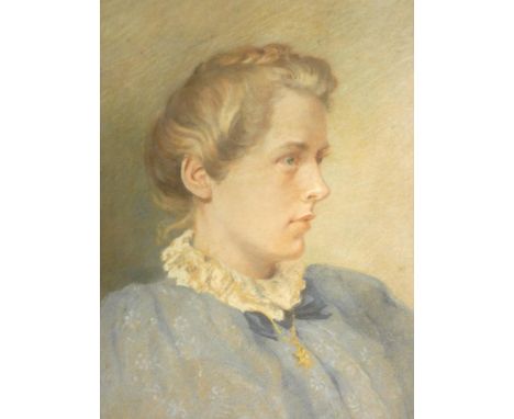 A framed and glazed watercolour, female portrait, inscription to the reverse, unsigned. 34x44cm 