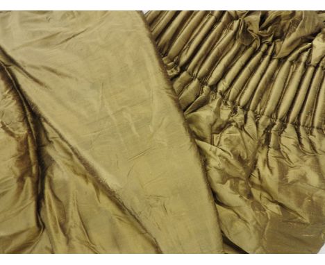 Five satin interlined curtains, with tie backs, 250cm high approximately, (one pair 300cm wide approximately, x3, 200cm wide)
