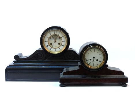 A large marble mantel clock, together with an ebonised mantel clock