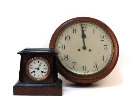 A Smiths of London wall clock, together with a French walnut and ebonised mantle clock