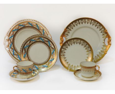 A Limoges part tea set service with gilt decoration, and a further Continental porcelain part tea service with gilt and ename