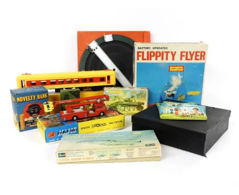 Corgi Simon Snorkel fire engine, Horby 'o' guage no.2 turntable, boxed, novelty bank, Ronex Big Big Train carriage