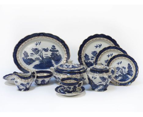 A comprehensive Booths Real Old Willow pattern dinner and tea service