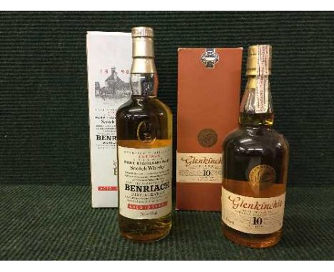 A bottle of Glenkinchie single malt Scotch whiskey aged ten years, 70 cl, in box and a bottle of Benirach aged ten years sing