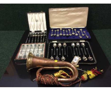 Four cases of plated cutlery and Royal Welsh Fusilier's bugle 