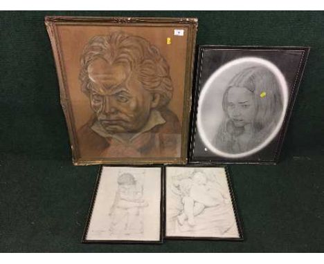 Manuel Anderson : Head and shoulder study of a gentleman wearing a red scarf, colour chalks on board, signed, dated 1979, 65c
