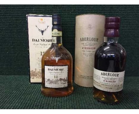 A bottle of The Dalmore single malt Scotch whiskey aged twelve years, 70 cl, in box and a bottle of Aberlaour single malt whi