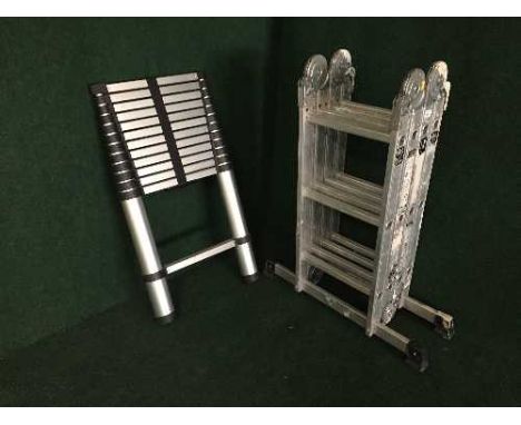 A aluminium multi-function ladder together with a telescopic step ladder